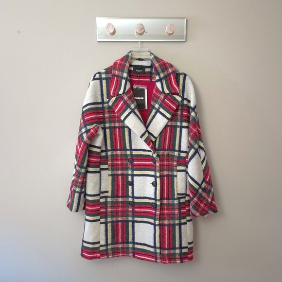 NWT Desigual red & white tartan print coat jacket, US6 - Picture 13 of 16